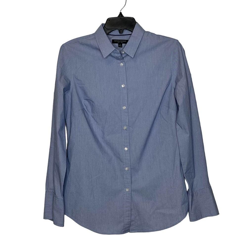Banana Republic Riley Shirt Size 8 Button Up Blue Womens Cotton Stretch Blend